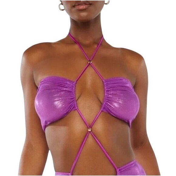 Savage X Fenty Gathered Mesh Crotchless Catsuit Purple Flirty Size 2X NEW - Picture 2 of 5